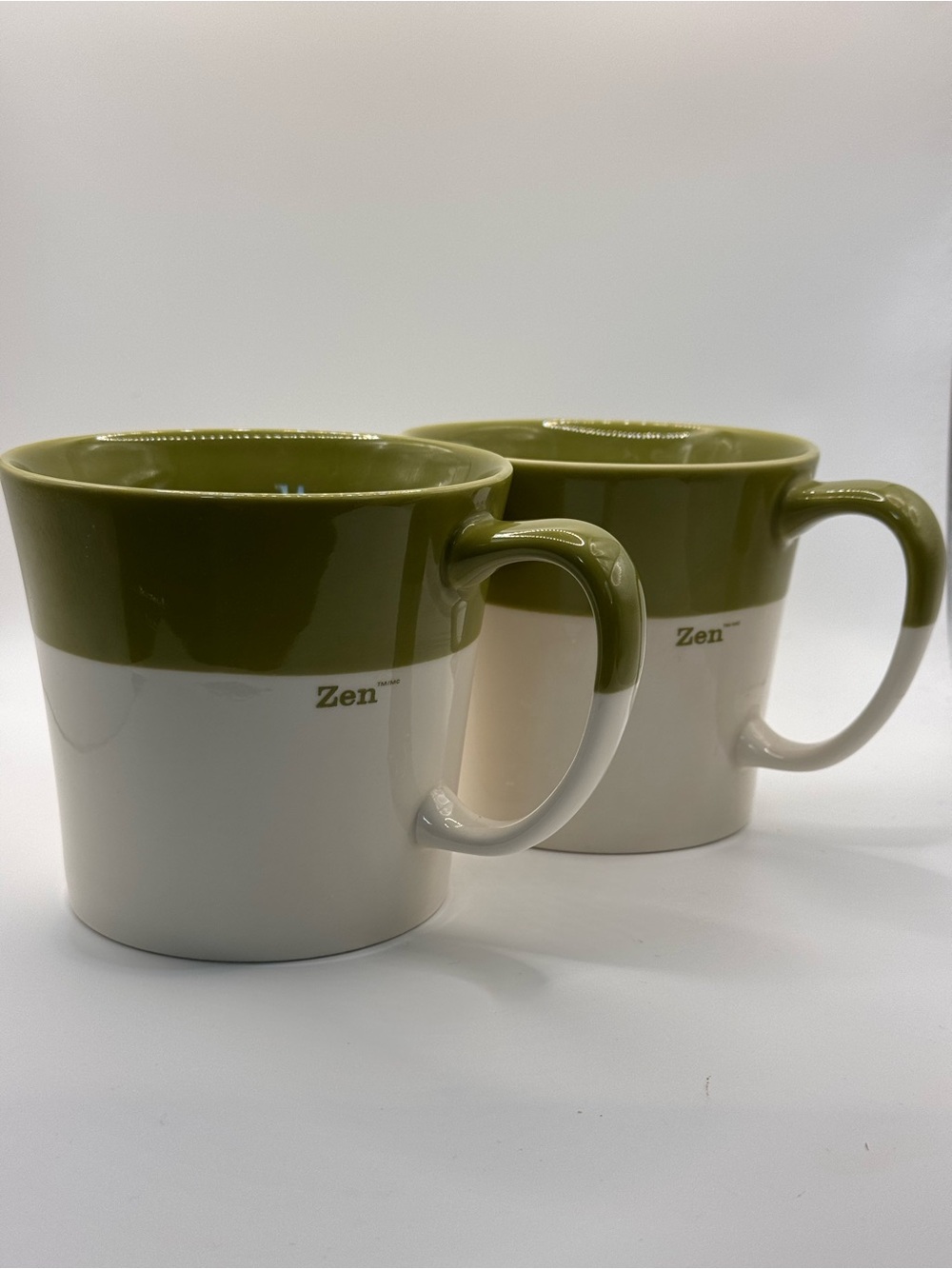 Set of 2 Starbucks 2010 Green Tazo Tea Zen New Bone China Mugs. 12 fl oz.